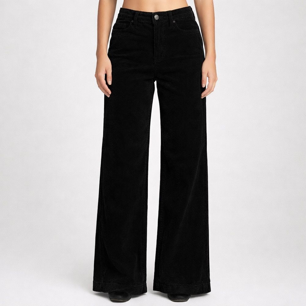 Land's End Plus Size High Rise Wide Wale Corduroy Wide Leg Black Size 14